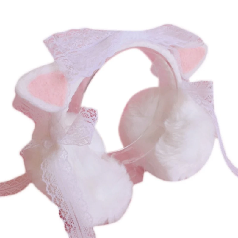 Oreja de Gato-auriculares con forma de fresa para niñas, protectores de orejas con forma de conejo de imitación, color blanco y negro