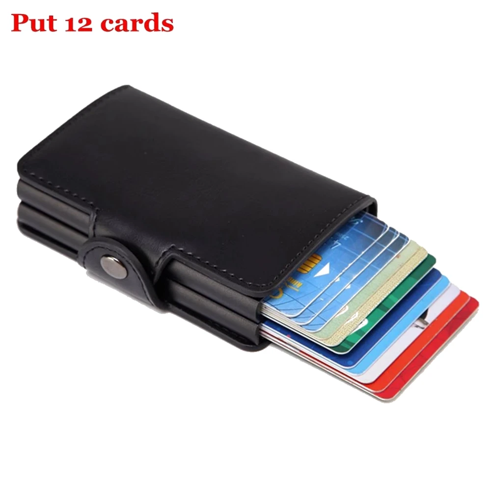 

Мужской Rfid-кошелек, металлический чехол, алюминиевая двойная коробка, кожаные держатели для кредитных карт для женщин, тонкий противоударн...