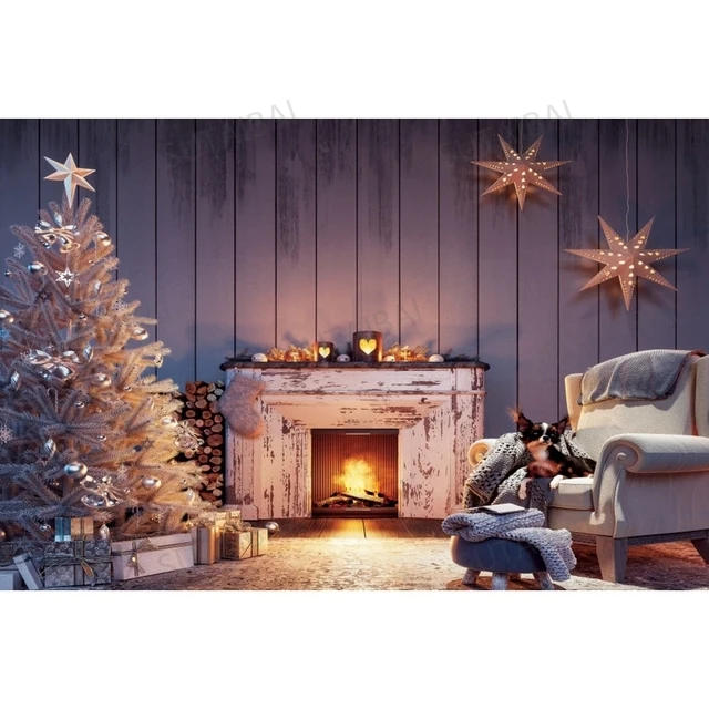 Merry Christmas Backdrop Tree Gift Socks Fireplace Baby Child Portrait Photo Backgrounds Poster Photography Photo Studio Props