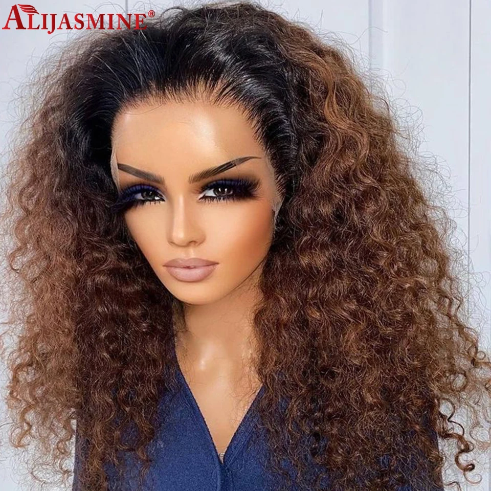 

Afro Kinky Curly Human Hair Wigs For Women Brown Lace Front Wig Ombre Blonde Curly Wig Pre Plucked With Baby Hair Colored Wig