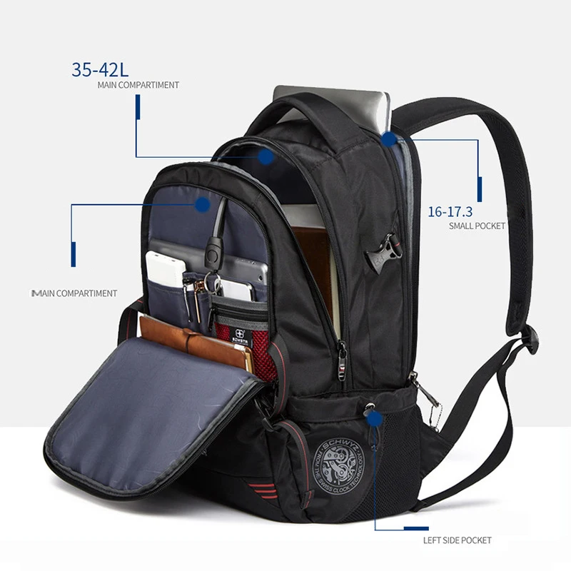 Швейцарский для мужчин Анти кражи рюкзак USB Ежедневники школьные сумки