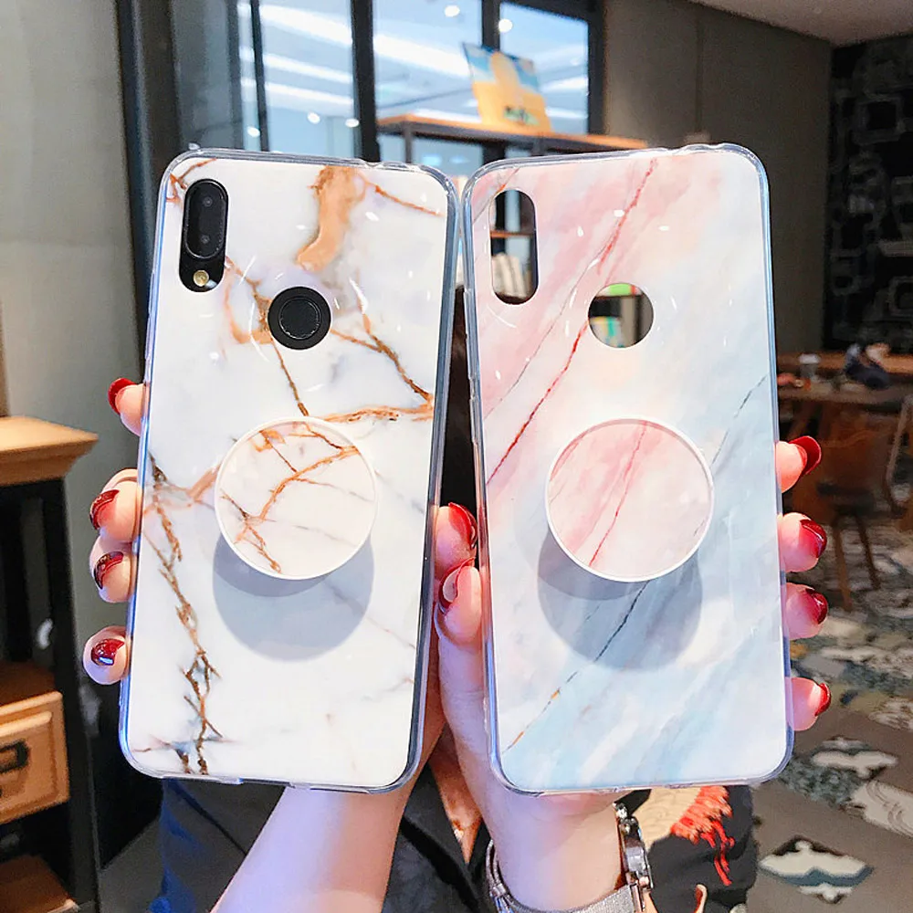 Marble Case for Xiaomi Redmi Note 7 8 case Luxury Doll Bracket Holder Cover MI 9 Ring Soft TPU 6 Coque |