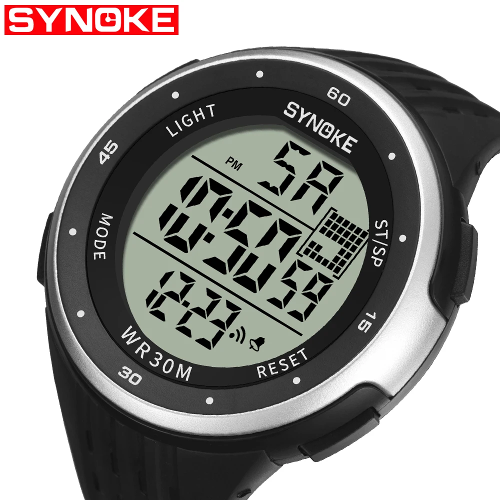 silver SYNOKE мужские спортивные часы цифровые Дата классические уличные армейские мужские часы большой Циферблат Водонепроницаемые цифровые часы Relogio Masculino - Цвет: silver