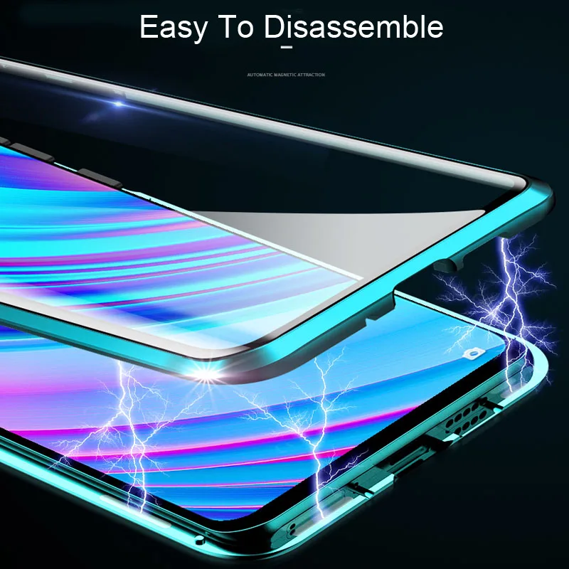 Магнитный чехол для OPPO Realme 3 Pro металлическая рамка двухстороннее стекло защитный