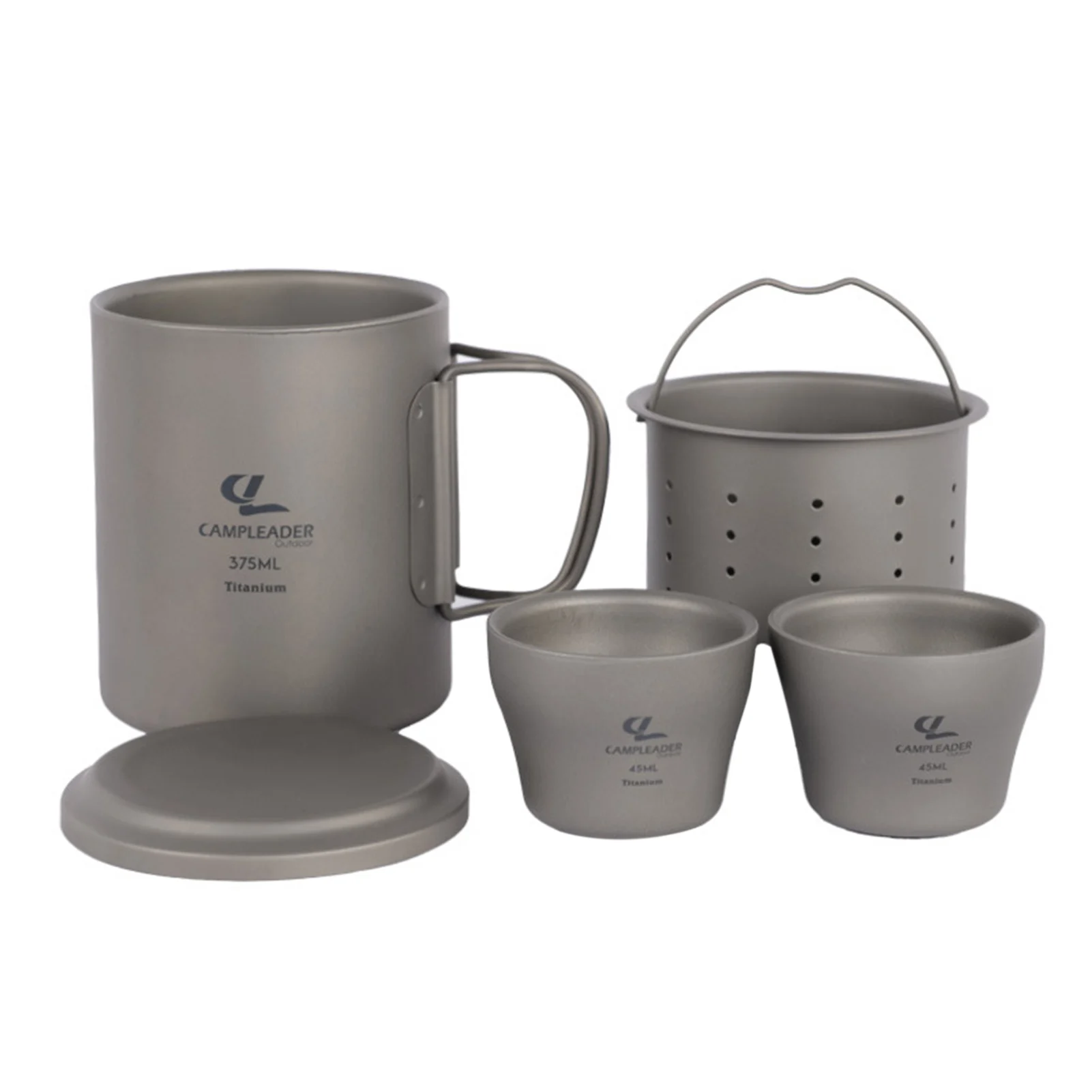 

Титановая чайная чашка для пикника 375 мл, кружка и 2 чайных чашки 45 мл с ситечком для заваривания чая, посуда для кемпинга и походов на открыто...