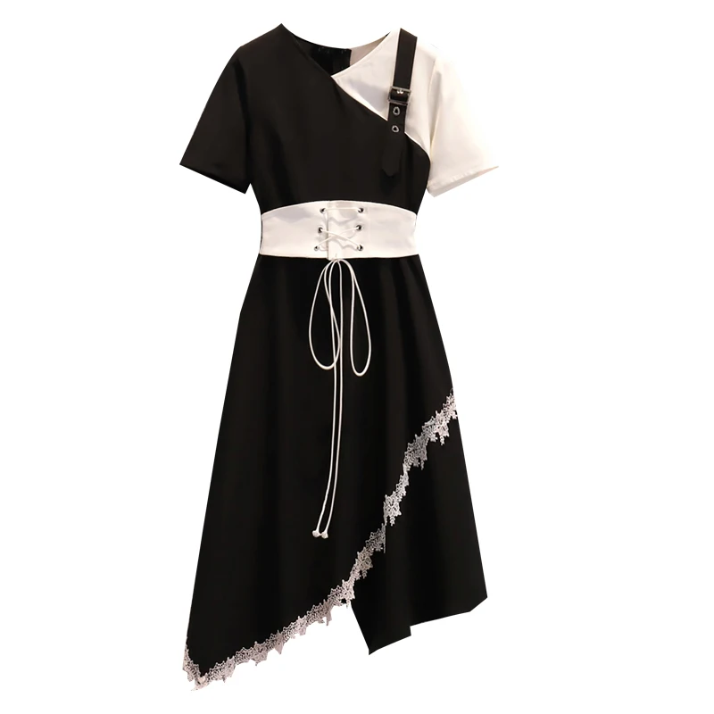 

COIGARSAM Short Sleeve Women dress New Summer Dresses Black 5118