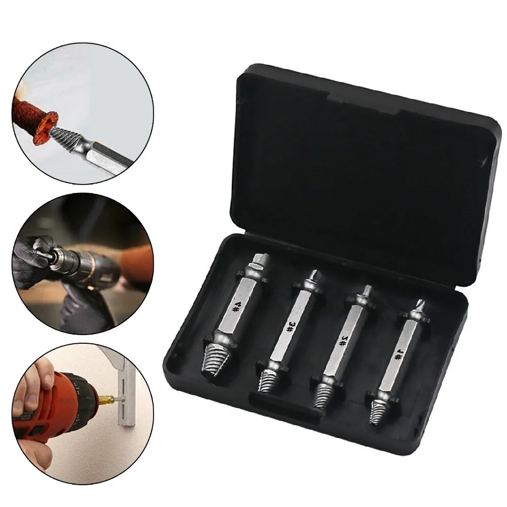 

4pcs Damaged Screw Extractor Drill Bits Guide Set Easy Out Screw Remover Tool Power Tool Accessories Wholesale
