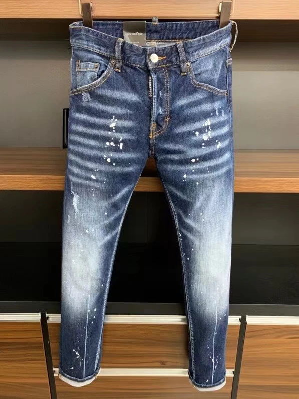 

2021 Fashion Trendy Dsquared2 Ripped Paint Dot Men's Motorcycle Jeans *9702