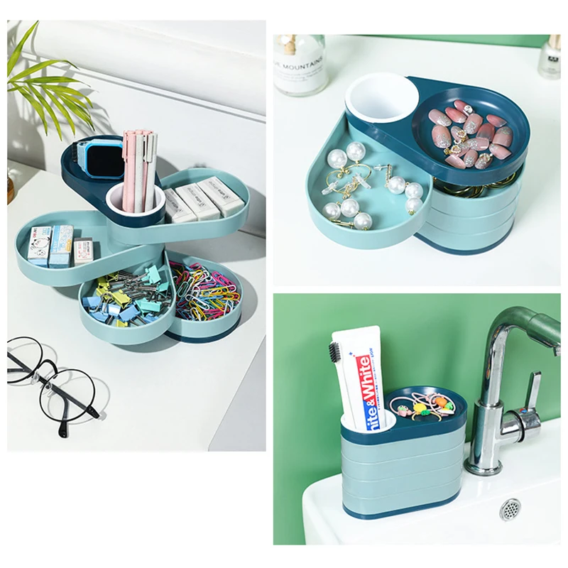 Green Rotatable Jewelry Display Organizer Large Rings Earrings Necklace Makeup Holder Cases Multi-layer Jewelry Box For Women