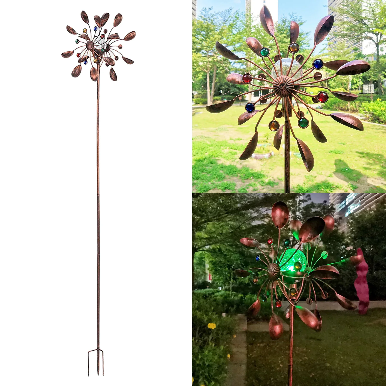 

Solar Wind Spinners Ball LED Lighting Outdoor Lawn Garden Decor Patio Yard