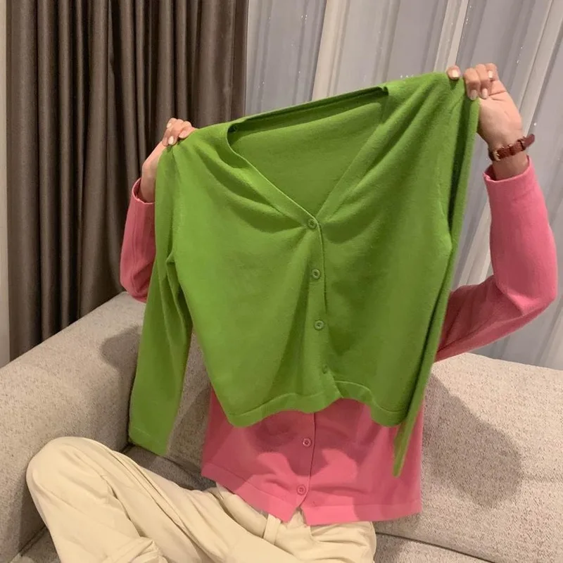 

Pullover Women Thin Solid Single Breasted V-neck Fashion Casual Korean Style Elegant Knitted All-match Womens Sweaters Outwear