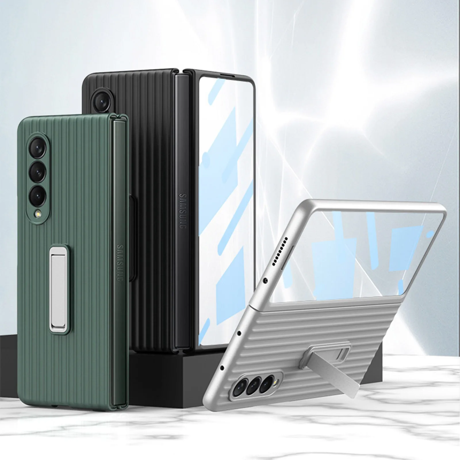 

Складной чехол для Samsung Galaxy Z, складной чехол для телефона с 3 отделениями, Встроенный протектор экрана с подставкой, магнитный противоударны...