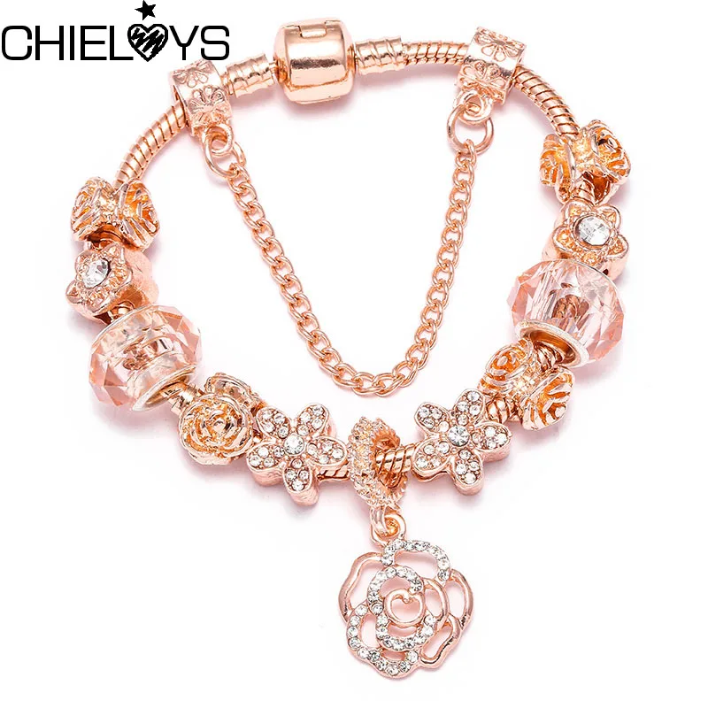 CHIELOYS Новые Роскошные браслеты из розового золота с кристаллами для женщин цветок