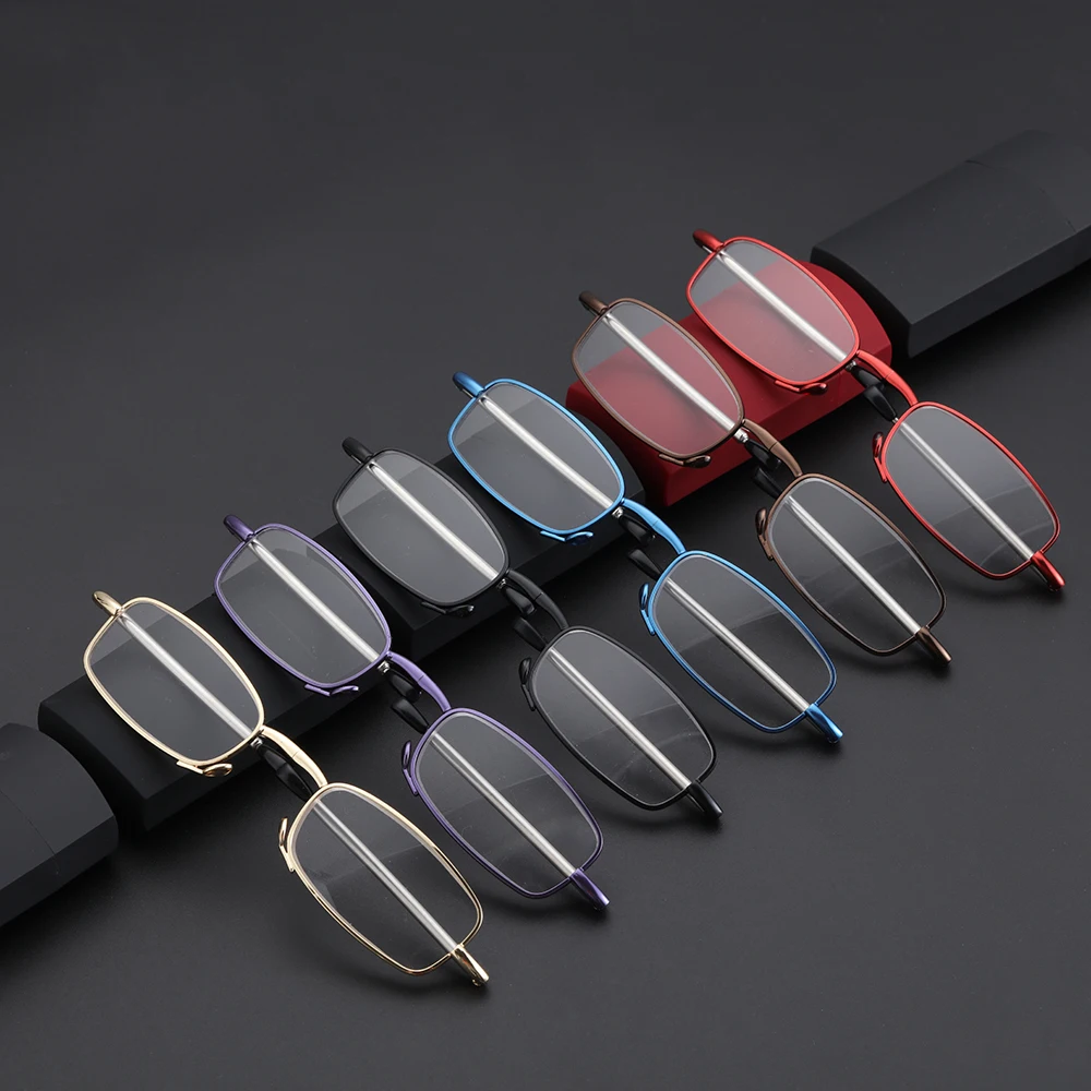 

Hot Fashion MINI Design Reading Glasses Men Women Folding Small Glasses Frame Black Metal Glasses With Original Box Portable