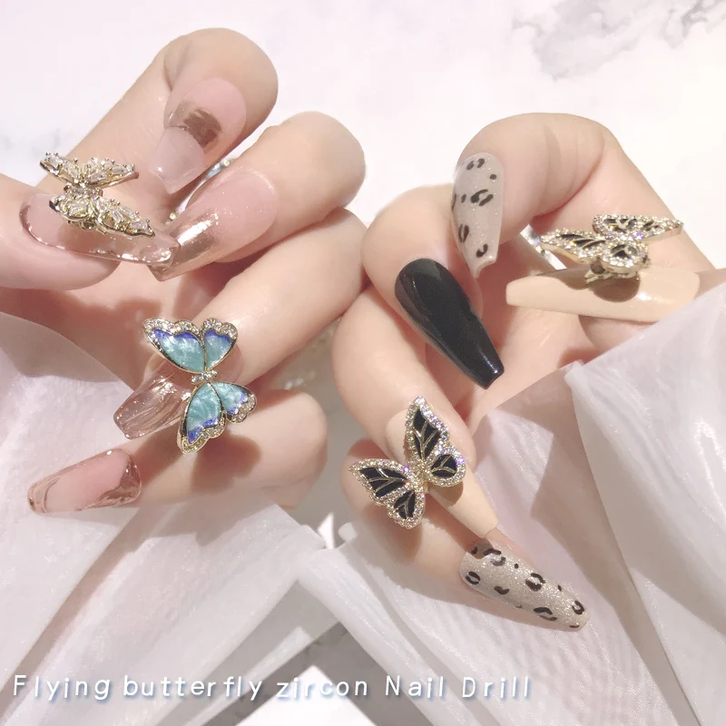 2PCSFlying Butterfly Zircon Nail Art Decorations Alloy Shake Wing Luxury Crystal Jewelry DIY Manicure Accessories | Красота и