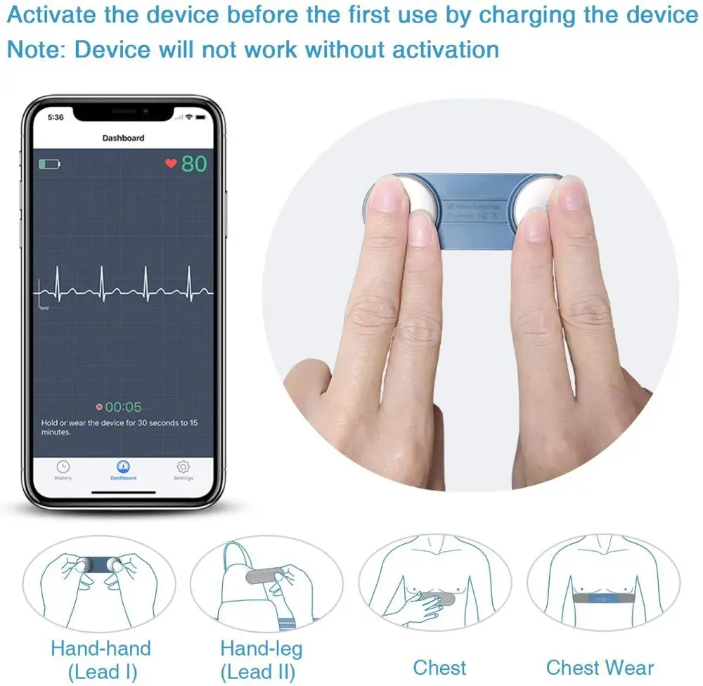 Переносной Bluetooth монитор ЭКГ устройство для контроля сердечных сокращений