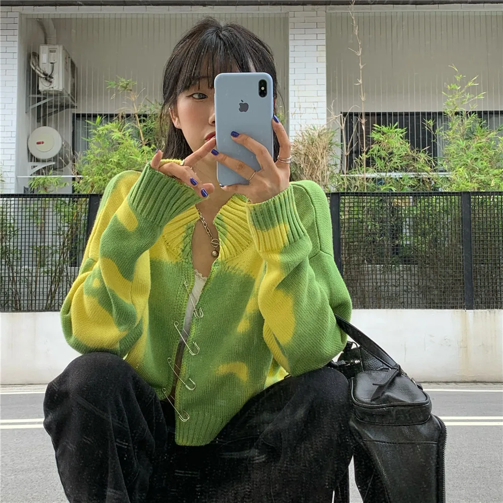 

Новинка; Сезон весна-осень; Вязаные кардиганы в стиле ретро для девочек; Модные индивидуальные вязаные свитера с украшением в виде тай-дай