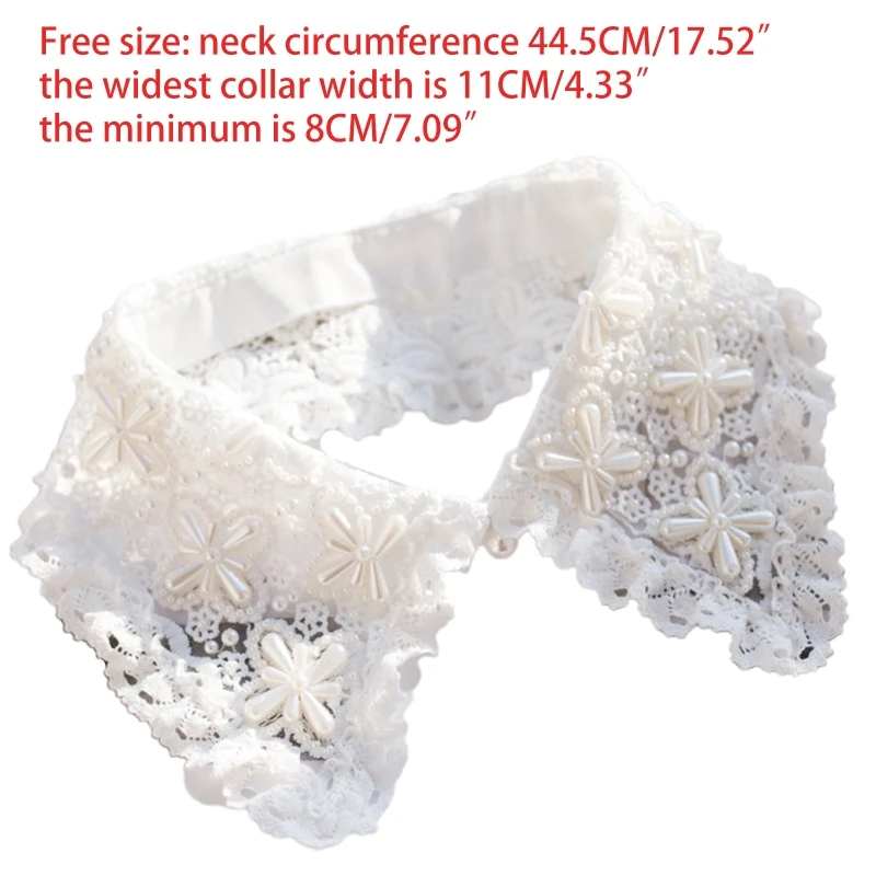 

Women Imitation Pearl Beading Floral Fake Collar Shawl Wrap Hollow Out Ruffled Lace Necklace Sweater Decorative Short Poncho