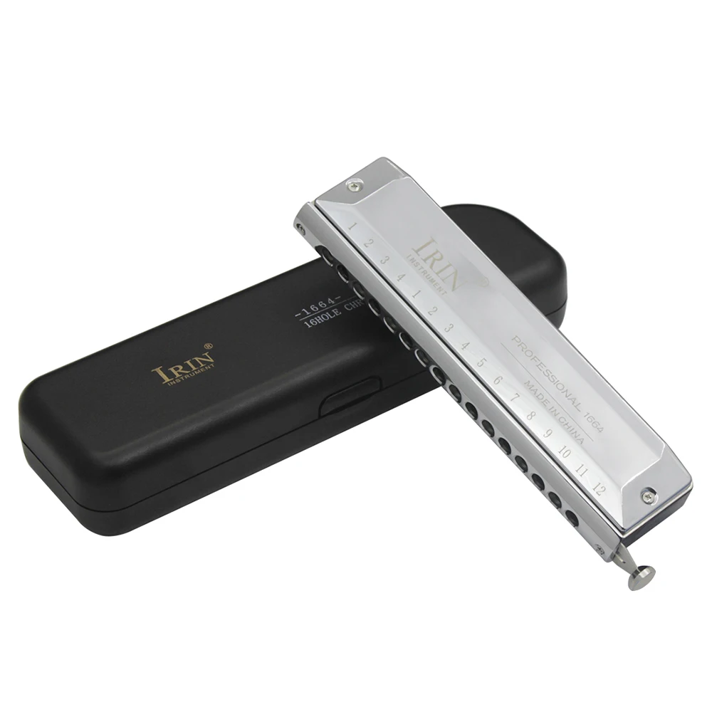 

IRIN 16 Holes 64 Tune Harmonica Chromatic Scale Woodwind Instrument Tones Semitones Switching Mouth Organ Music Gift With Case