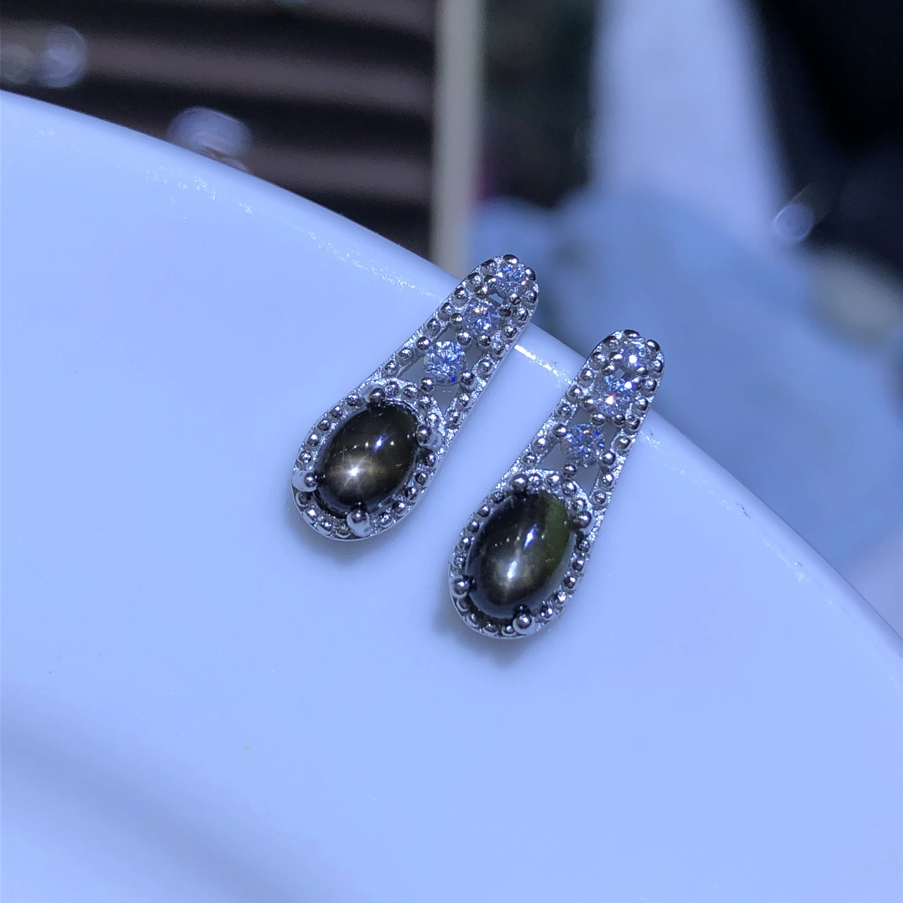 

Women's new natural starlight gemstone earrings 925 silver super shiny birthday gift for friends