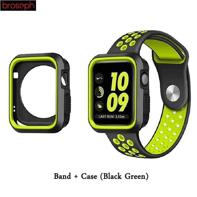 Black Green-1 Watch Protector Bumper for Apple watch 4 Case 40mm 44mm Silicone Watch Cases Cover for Iwatch Series 3 2 1 Strap 38mm 42mm - Цвет: Black Green-1