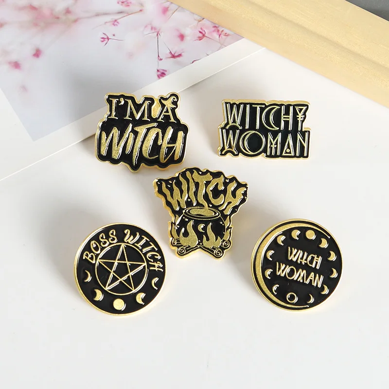 

Black Round Enamel Pins Badge Bat Sun Letters Quote Brooches Backpacks Lapel Pin Punk Gothic Jewelry for Friends Wholesale