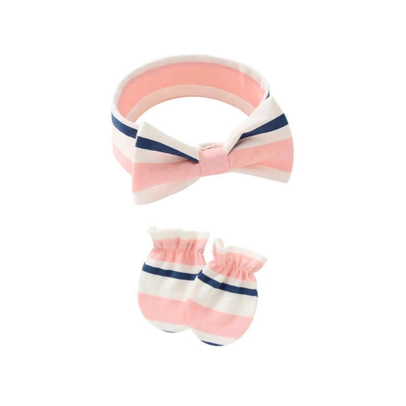 

Baby Anti-scratching Gloves Bow Headband Set Newborn Mittens Hair Band Headwear Kit Infants Shower Gifts