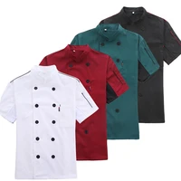 short sleeved catering work shirt restaurant uniforms shirts hotel kitchen chef jacket double breasted food service work clothes