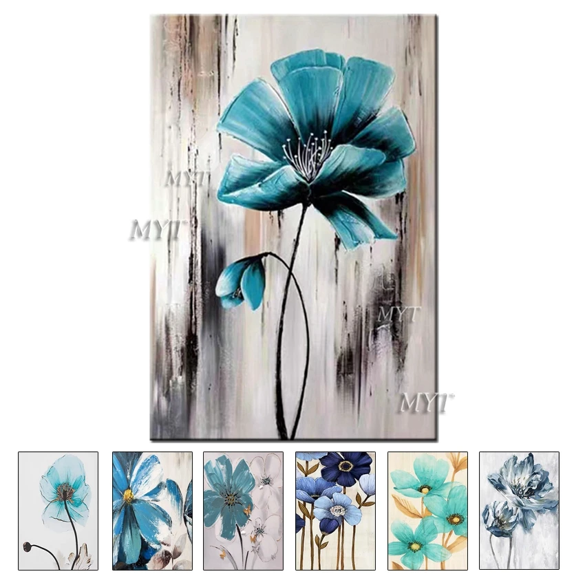 

Free Shipping Unframed Colorful Green Flowers Oil Abstract Painting Canvas for Wall Art Picture For Living Room Home Decor