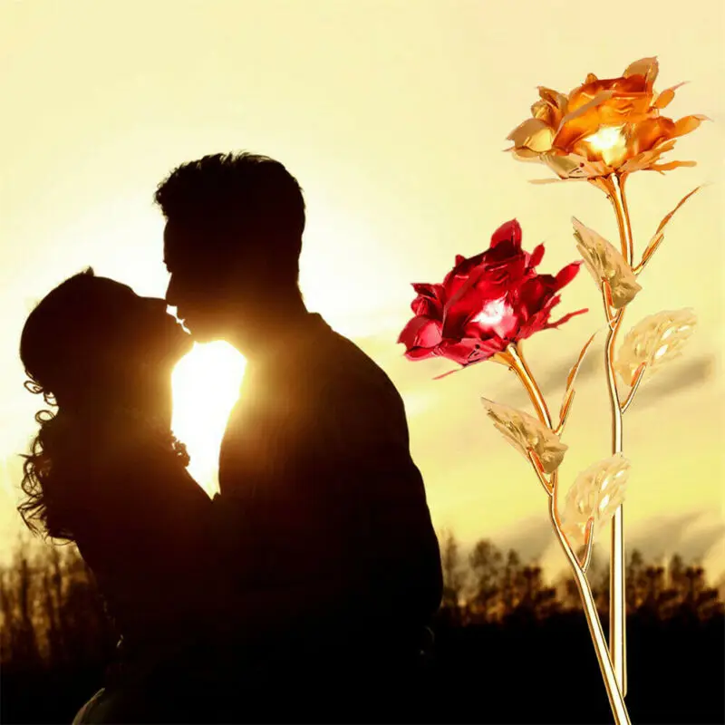 Роза с покрытием из 24-каратного золота в коробке подарок на день Святого