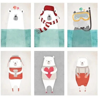 Кавайный мультяшный медведь Детские настенный художественный холст для