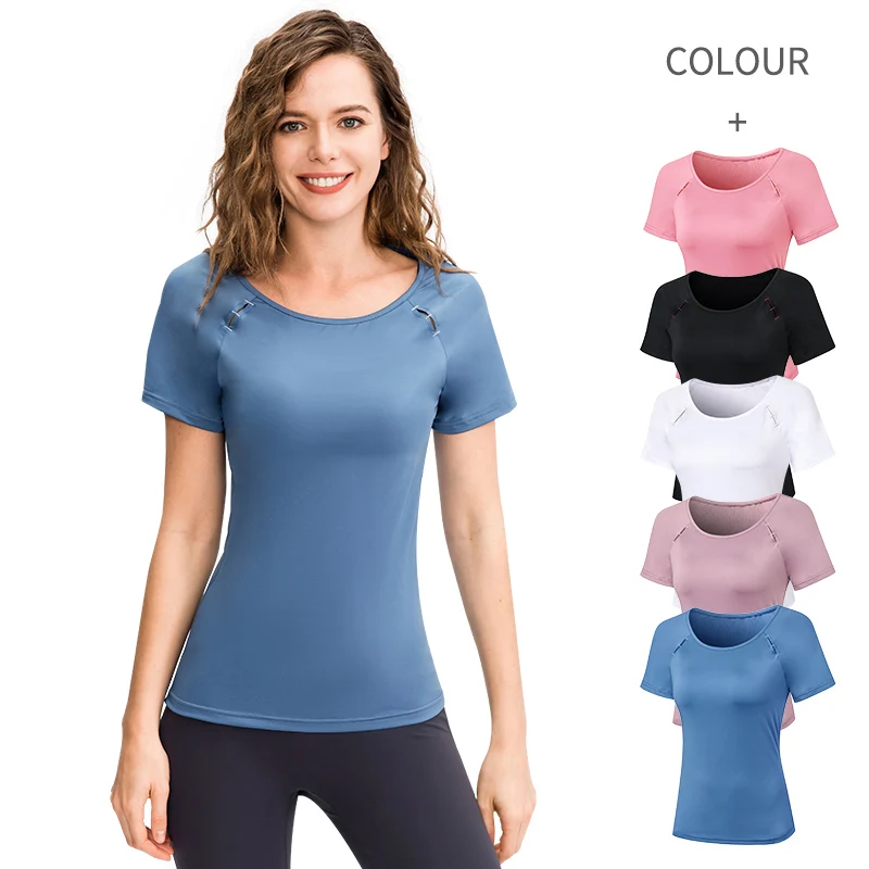 Шорты для йоги женская одежда фитнеса и бега с короткими рукавами топ тренировок