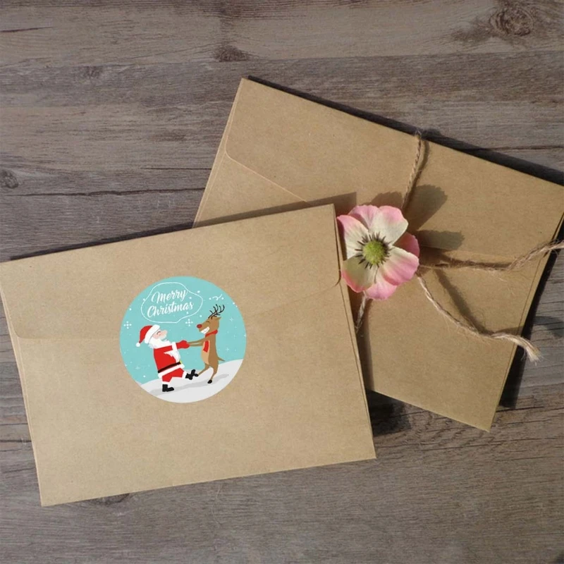 

500pcs Round Merry Christmas Thank You Stickers Gift Package Seal Labels Decor C63B