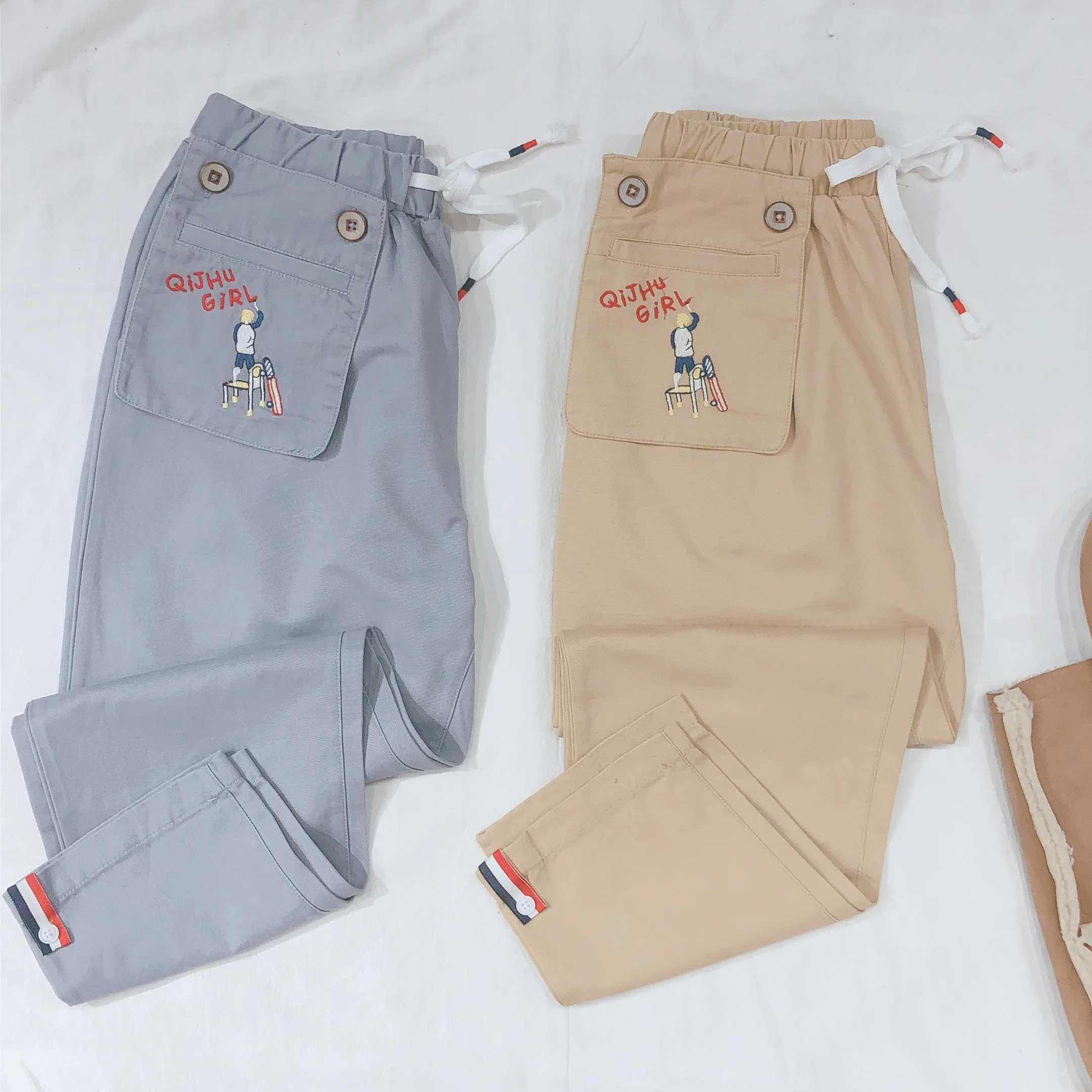 Брюки женские прямые в японском стиле повседневные штаны с мультяшным принтом