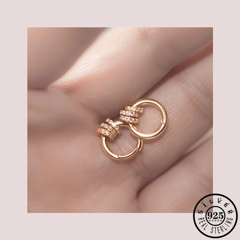 

925 Sterling Silver Zircon Round Shape Gold Color Plated Small Huggie Hoop Earrings Round Circle Ear Rings Jewelry for Women