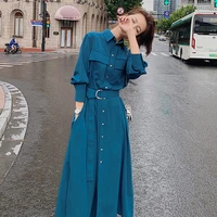 women 2021 new style summer french retro waist hugging slimming gas textured non mainstream spring and autumn shirt long dress