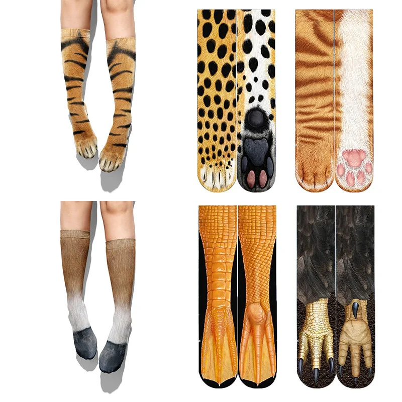 3D Printed Animal Paw Funny Socks For Women Men Leopard Tiger Cat Paw Feet Socks For Children Casual Kawaii Cotton Crew Socks