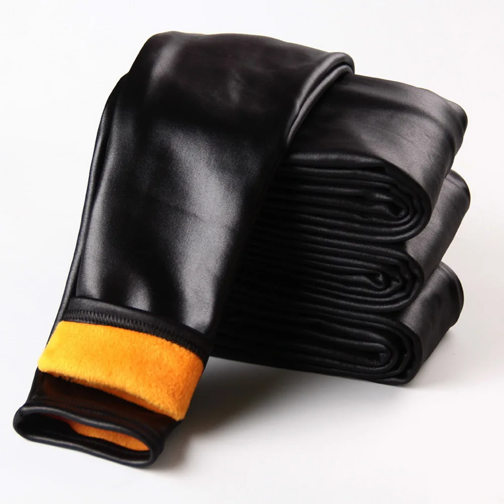 Леггинсы из искусственной кожи для девочек зимняя одежда маленьких утепленные