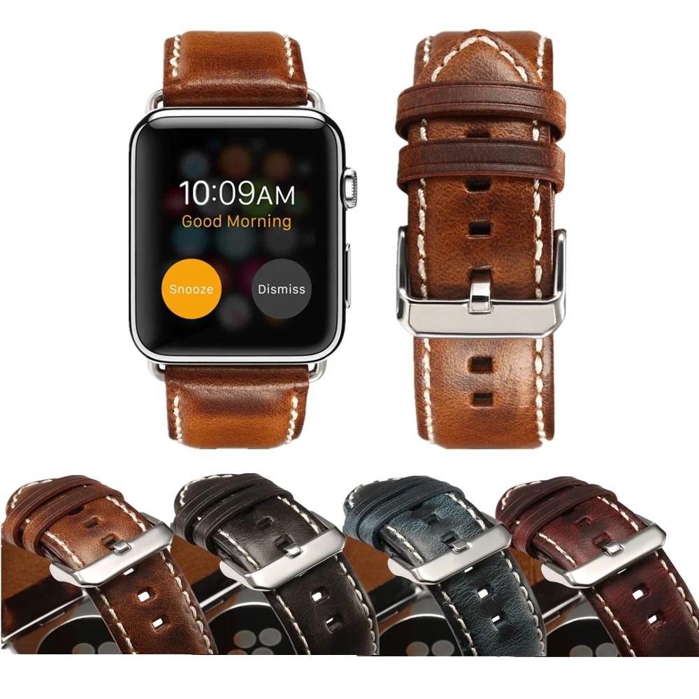 Винтажный ремешок из воловьей кожи для Apple Watch series 4 3 2 1 42 мм 38 40 44 iwatch 5 аксессуары