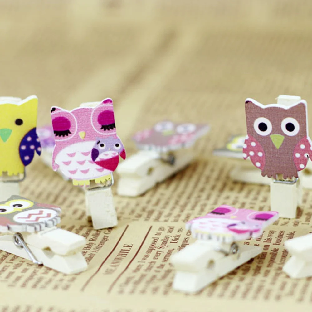 

50PCS Mini Owl Design Wooden Craft Clips Animals Photo Pegs Decoration Artwork Clothespin