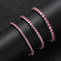 3mm 5mm menswomen pink aaa cubic zirconia tennis bracelet hip hop jewelry iced out 1 row gold cz charms bracelet for gifts