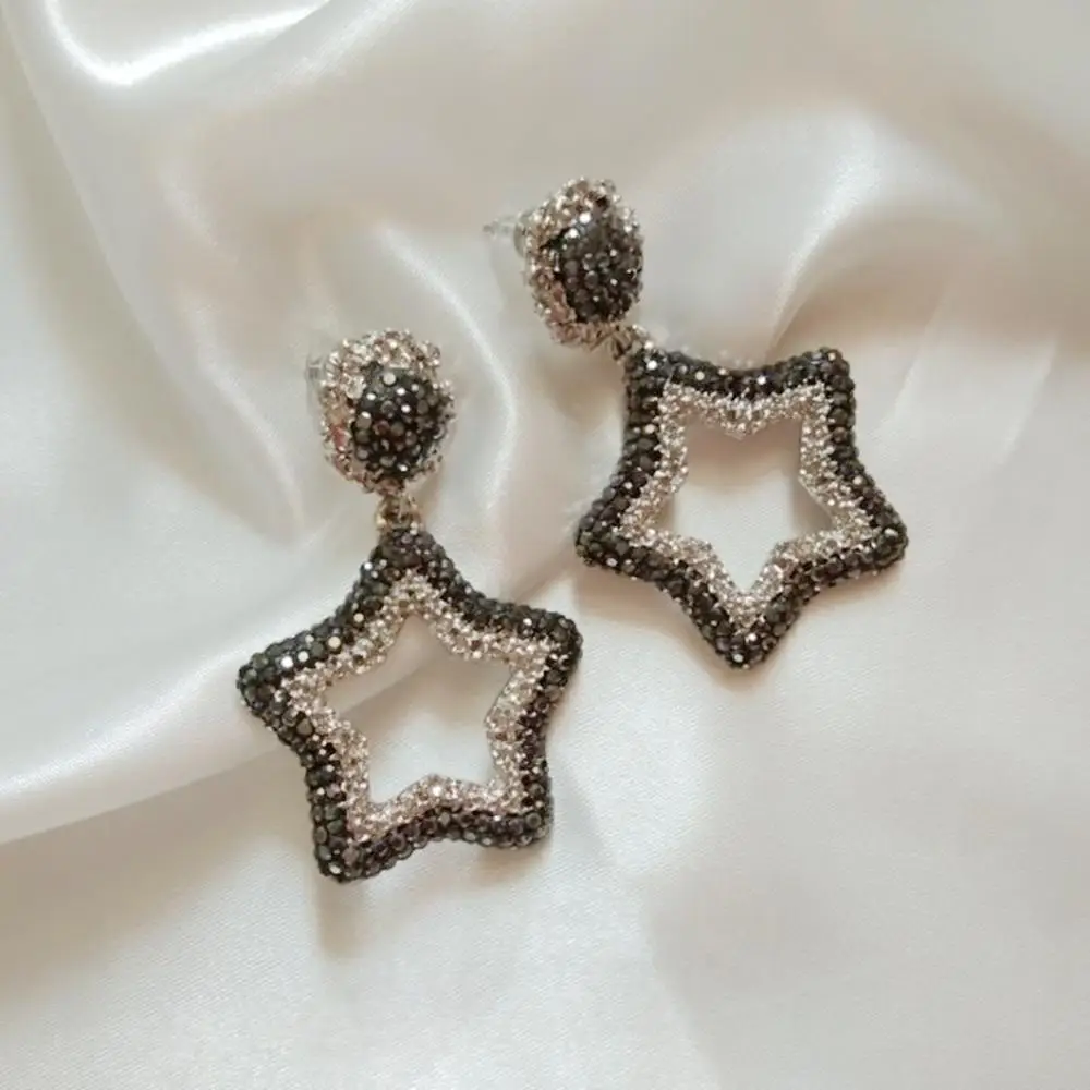 Элегантные золотые серебряные серьги со стразами и звездами Женские уникальные