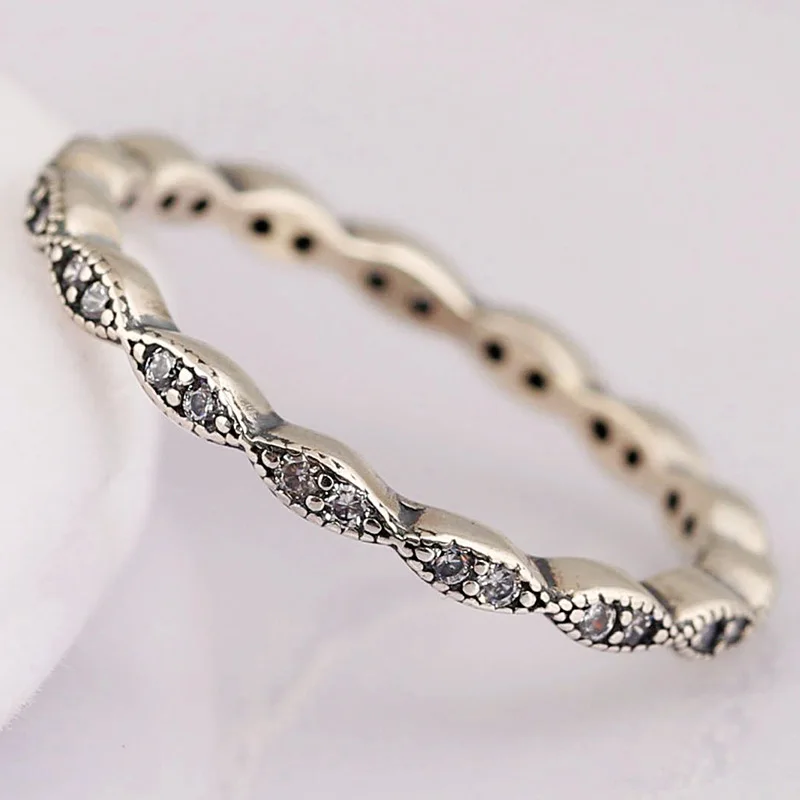 

100% 925 Sterling Silver Pan Ring New Sparkling Leaves With Crystal Cz Ring For Women Wedding Party Gift Fashion Jewelry
