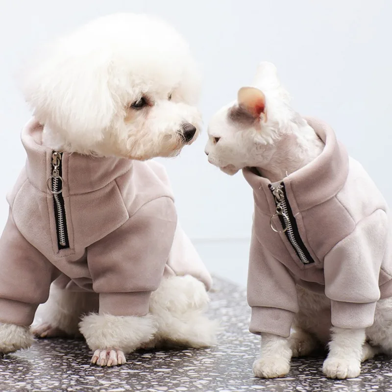 

Теплые бархатные толстовки для домашних животных, одежда для собак на осень и зиму, одежда для маленьких и средних питомцев, свитер на молни...