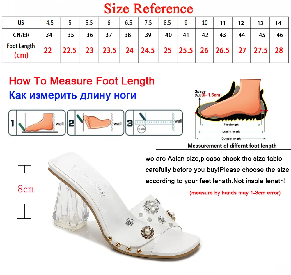 

Fashion Women's Shoes Sandals Open Toe Transparent PVC Pearl the Rivet Crystal Chunky Heel Outdoor Slip-on Mules Shoes summer