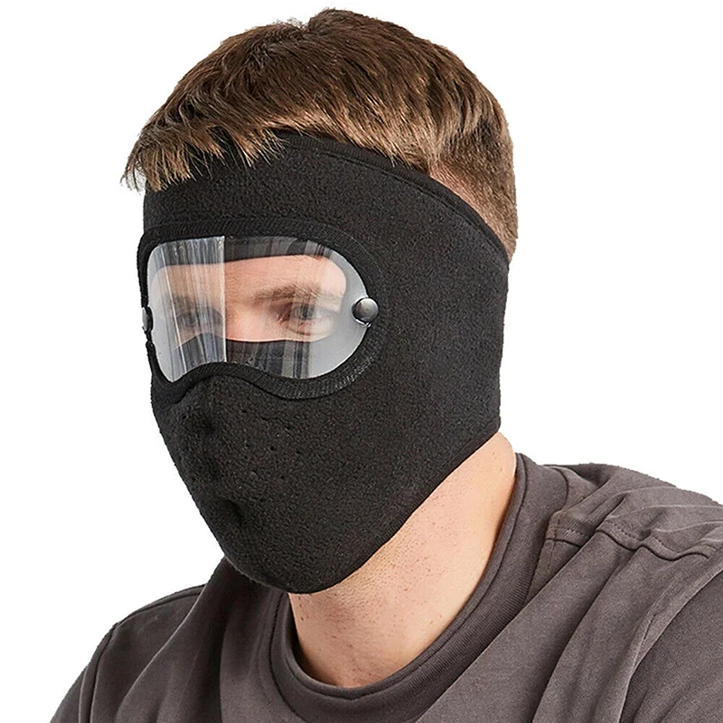 

Windproof Anti Dust Face Mask Cycling Ski Breathable Masks Fleece Face Shield Hood With High Definition Anti Goggles Skullies