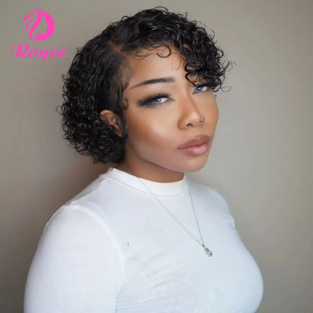 

Bob Short Curly Human Hair Wigs For Woman Pixie Cut Wig Curly Bob Shot Lace Front Wig Remy Hair Preplucked Natural Hairline