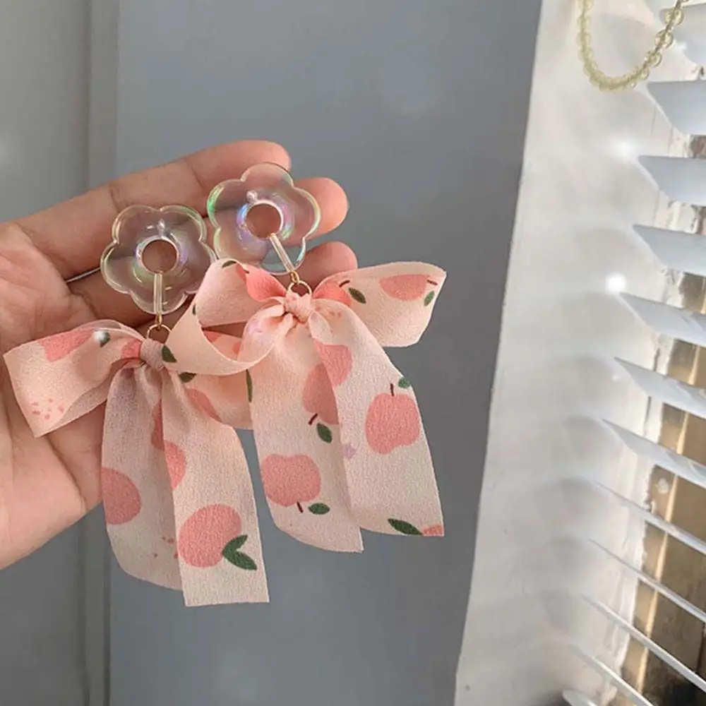 

Fashion Bohemian Dangle Earrings Fabric Bow Resin Flower Earrings Long Ribbon Drop Earrings for Women Summer Beach Party Jewelry