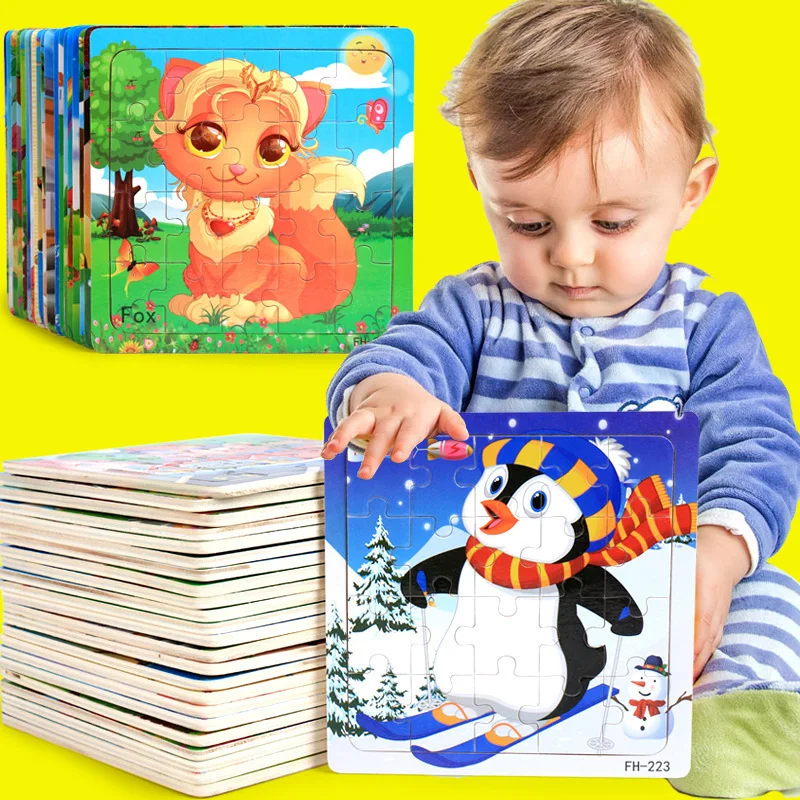 

Wooden Toys for Children Jigsaw Puzzle Cartoon Building Blocks Puzzles Brain Toy