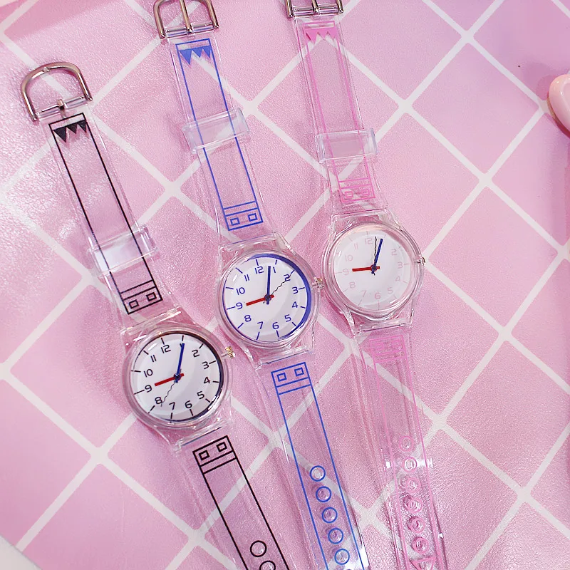 Лидер продаж корейские простые и прозрачные детские часы желе для мальчика